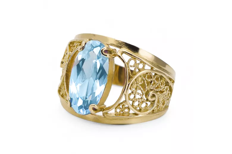 Akvamarinas 14k geltono aukso Žiedas Vintažiniai papuošalai vrc057y